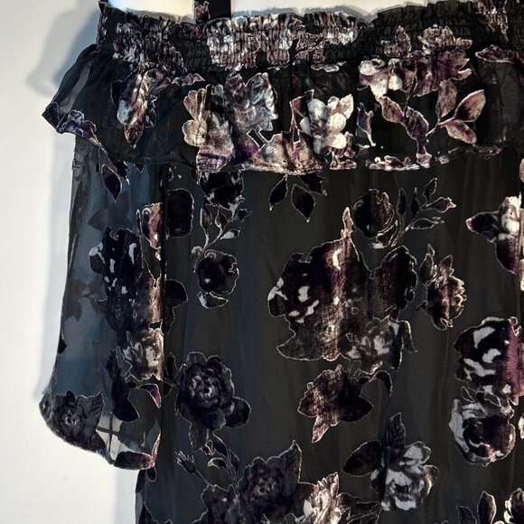 DR2 SZ S Purple & Black Burnout Velvet Top Whimsigoth Boho Dark Romance 80's - Picture 8 of 13